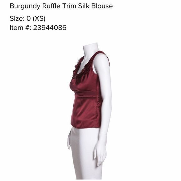 ELIE TAHARI Burgundy Ruffle Trim Silk Blouse - Picture 11 of 13